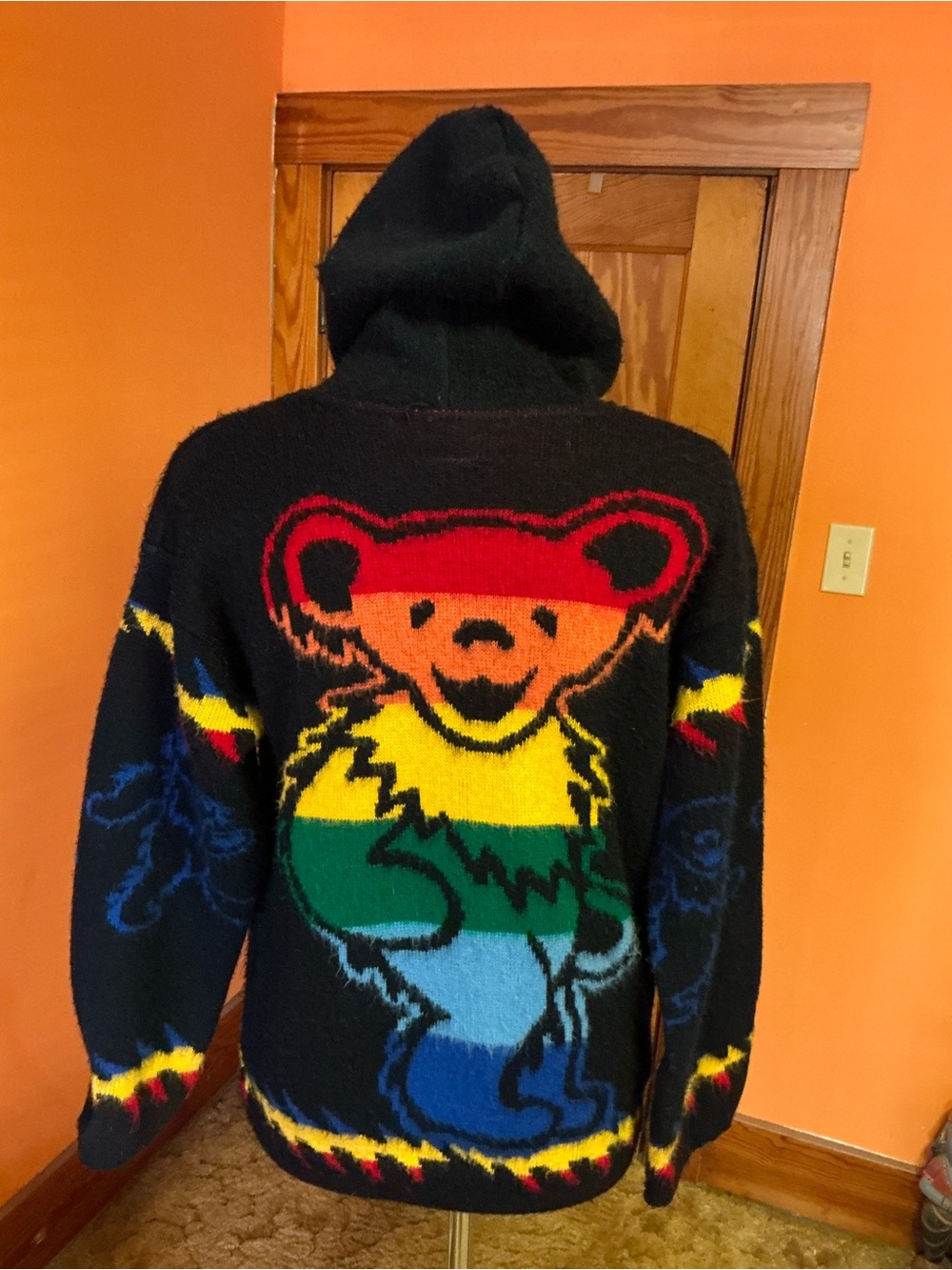 Grateful Dead Dancing Bear Rainbow Knit Zip Hoodie Sweater Full Zip Deadhead - Picture 12 of 14
